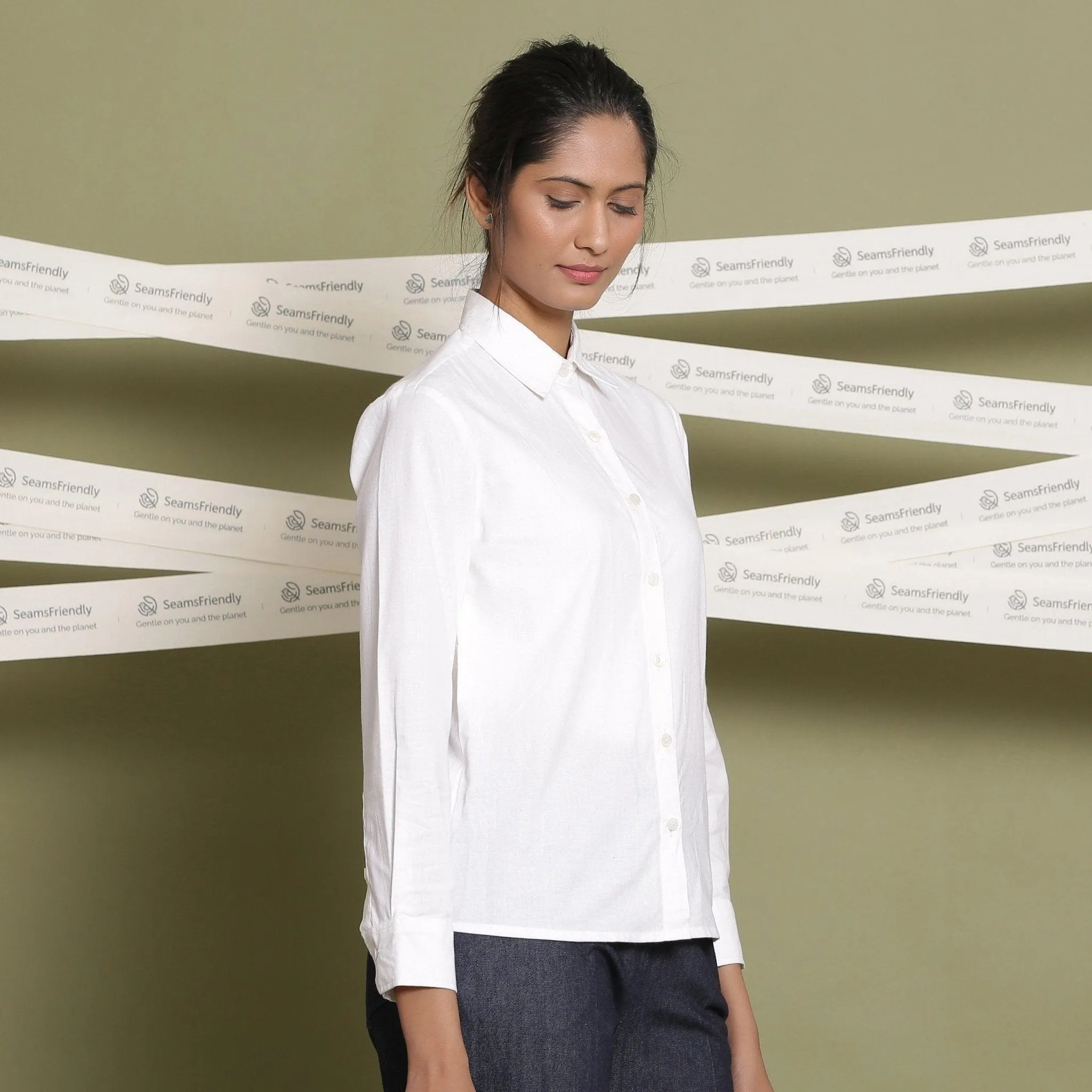 White 100% Cotton Cuff Sleeves Button-Down Shirt