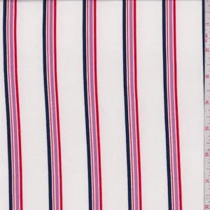 White/Navy/Orchid Stripe Double Brushed Jersey Knit Fabric