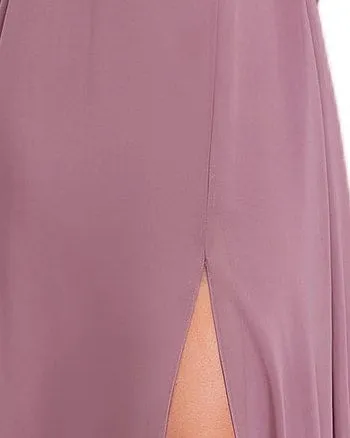 Women's Off Shoulder Ruffle Thigh Slit Bridesmaid Dresses | Purple Orchid