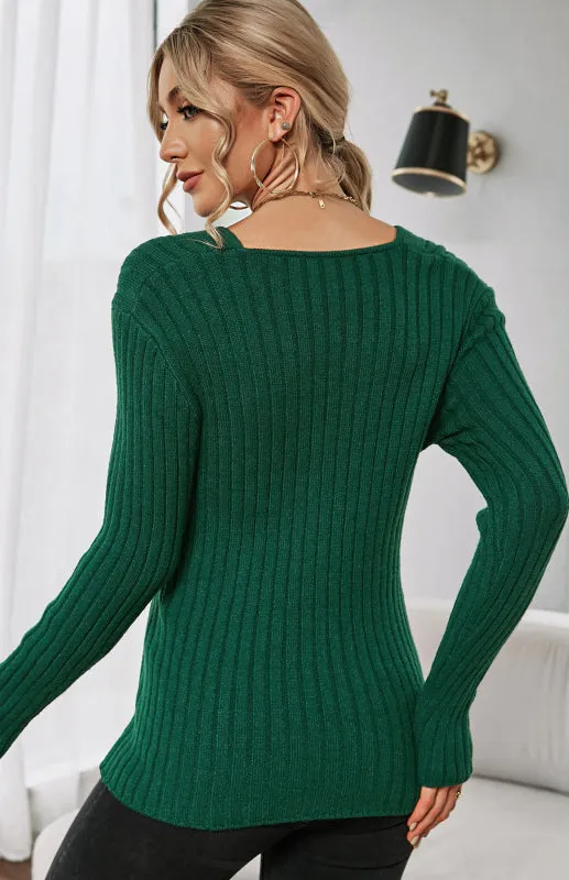 Women's V-Neck Ribbed Crossover Jumper